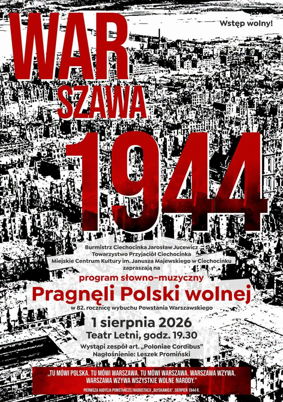 Koncert upamiętniający 82. rocznicę powstania warszawskiego